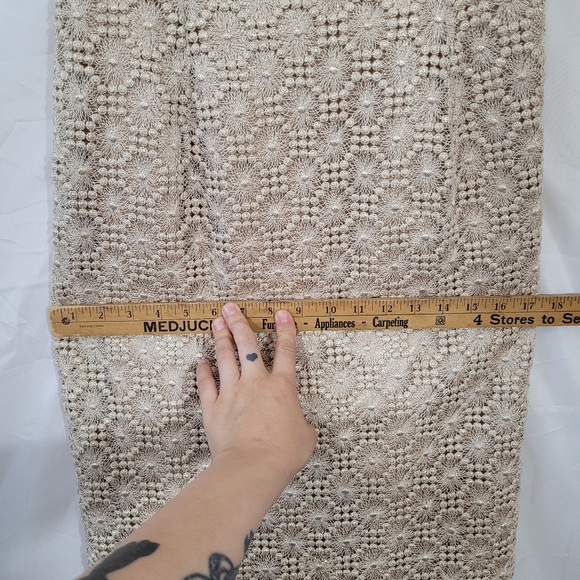 Vintage nude gold metallic thread embroidery crochet knit maxi formal dress - Picture 15 of 15